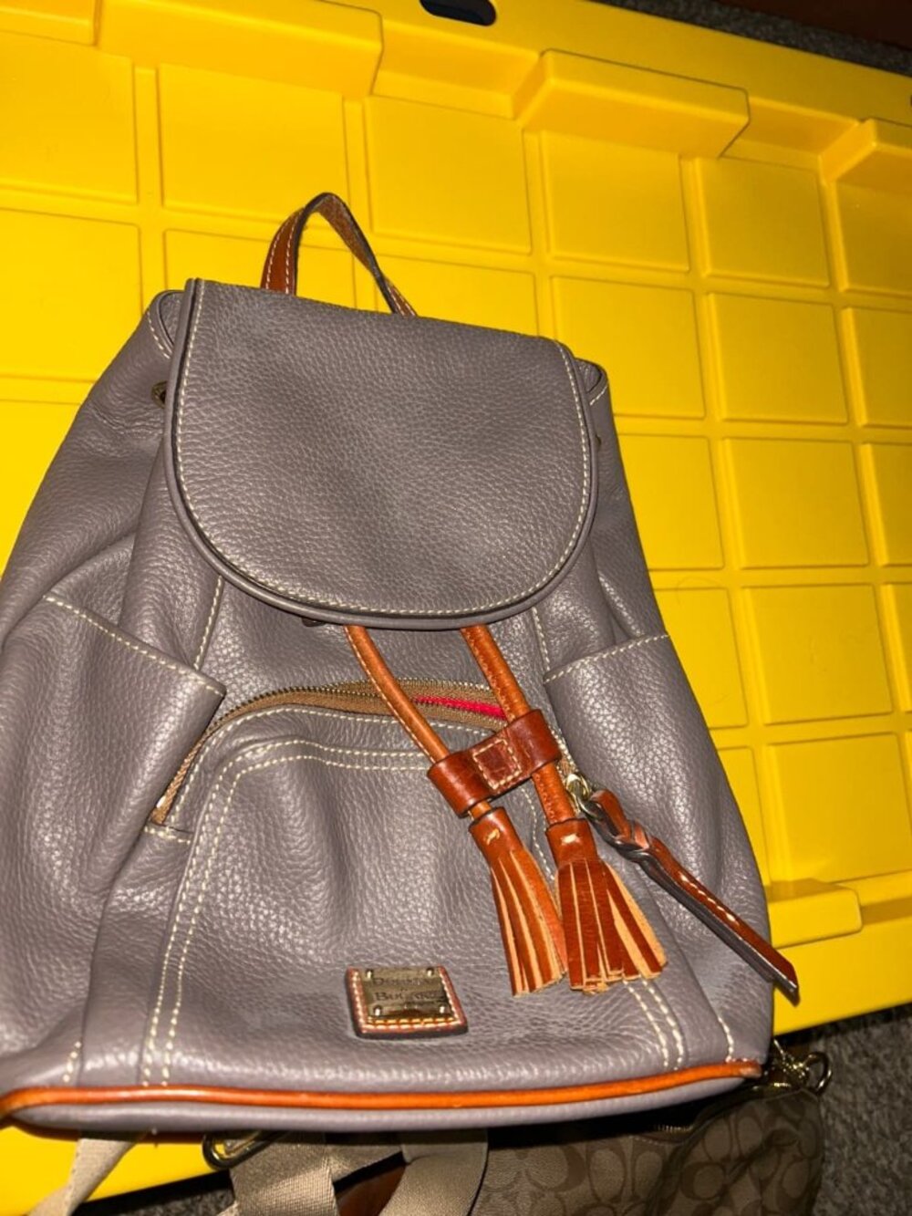 Dooney & Bourke Pebble Grain Murphy Backpack Grey / British Tan trim / Gold har…
